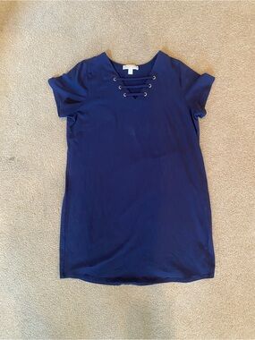 Michael Kors Solid Blue Knit Lace-Up Round Neck Stretch Short Sleeve Dress 1X